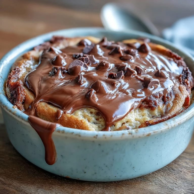 Two ramekins of warm Peanut Butter Cup Protein Pancake Bowl, topped with chocolate chips and sliced banana.