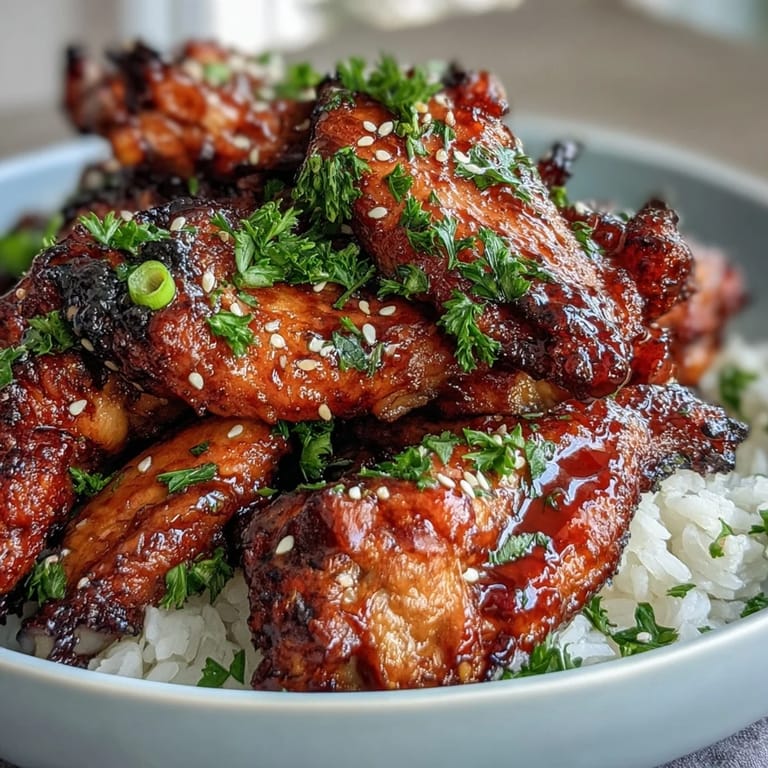 Oven-baked wings coated in honey garlic BBQ glaze paired with buttery rice for dinner.