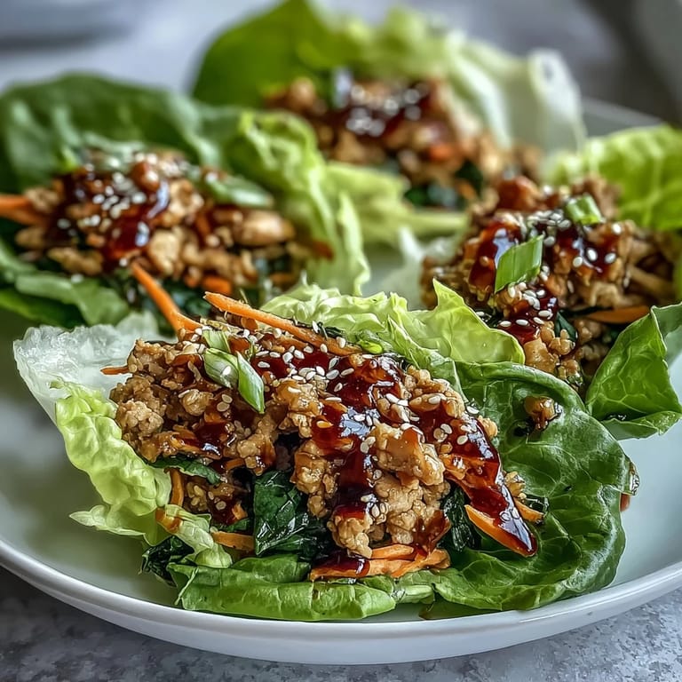 Fork-ready Turkey Potsticker Stir-Fry Lettuce Wraps filled with savory turkey, crisp veggies, and ginger-soy sauce, nestled in cool lettuce leaves with scallions.