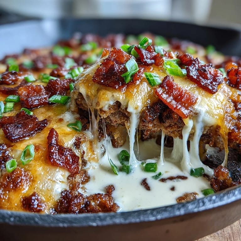 This one-pan keto bacon cheeseburger skillet features juicy beef, smoky bacon, creamy cheese, and sugar-free BBQ sauce for a low-carb dinner.