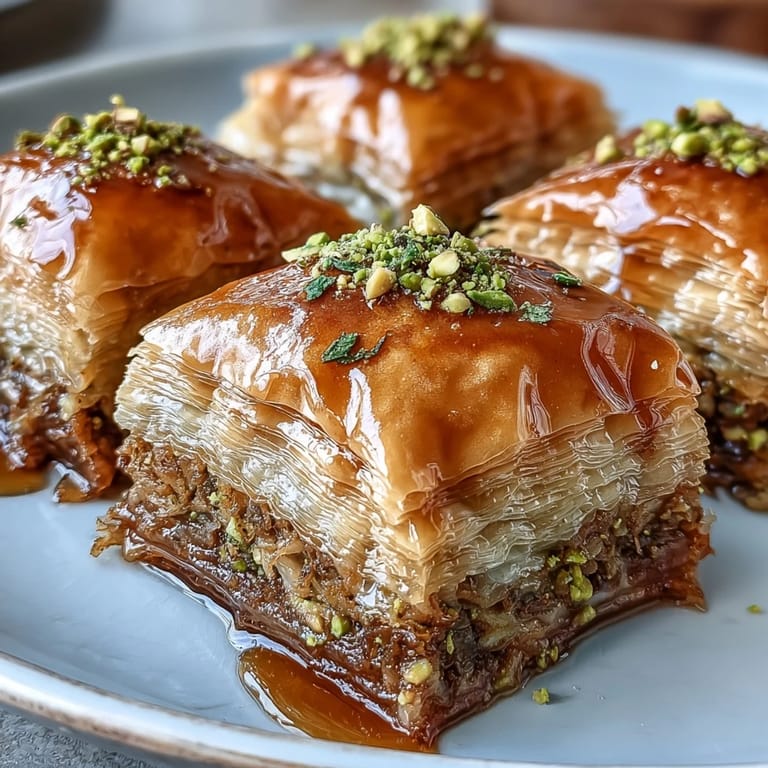 Crispy phyllo pastry filled with chopped pistachios and drenched in fragrant honey syrup, a sweet treat for gatherings.