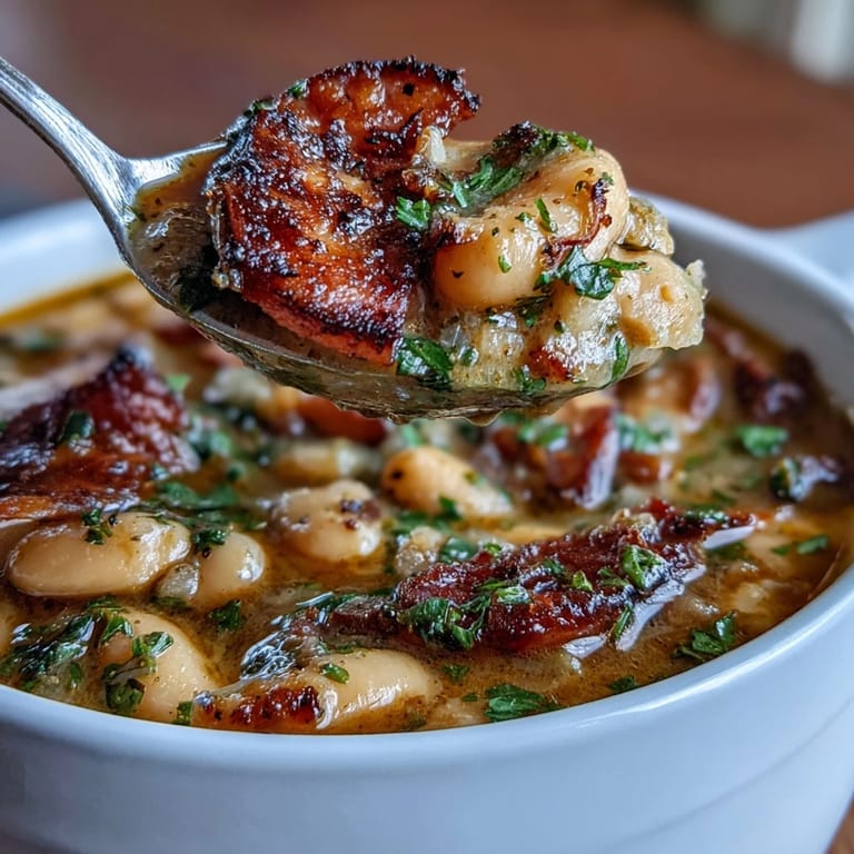 Creamy cannellini beans and diced ham simmered with carrots, celery, and tomatoes for a comforting winter meal.  