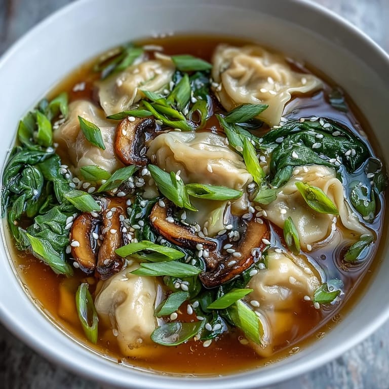 Warm, fragrant Asian Dumpling Soup with fresh ginger, crisp bok choy, and savory dumplings.  