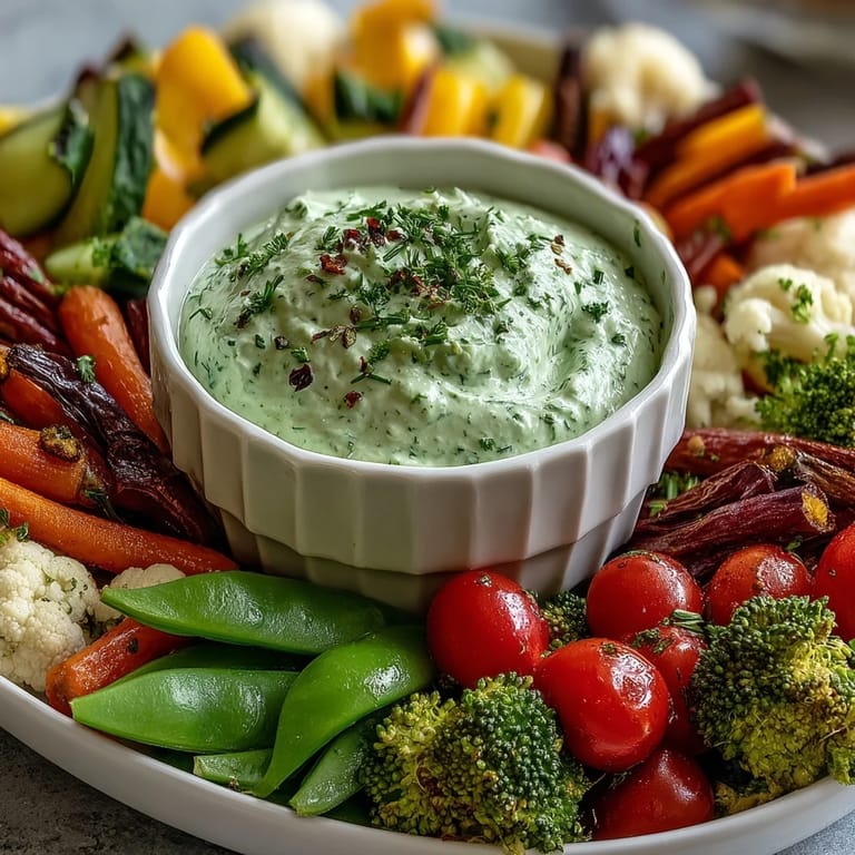 Kid-friendly Little Sprout Veggie Platter with fresh seasonal vegetables and a tangy, herby Green Goddess dip for dipping.