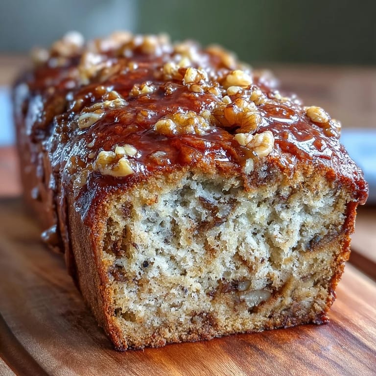 Moist slice of Sourdough Discard Banana Nut Bread, showcasing tender crumb and crunchy brown sugar topping.