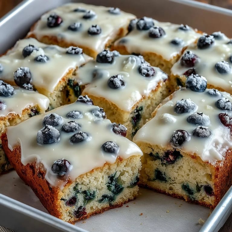 Fluffy lemon cake with bursts of sweet blueberries, drizzled with a light icing, perfect for celebrating special occasions or spring gatherings.