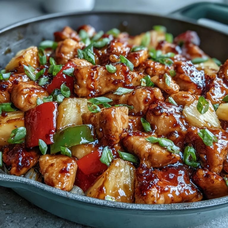 One-pan sweet and sour chicken with pineapple chunks, crisp bell peppers, and savory sauce for a quick dinner.