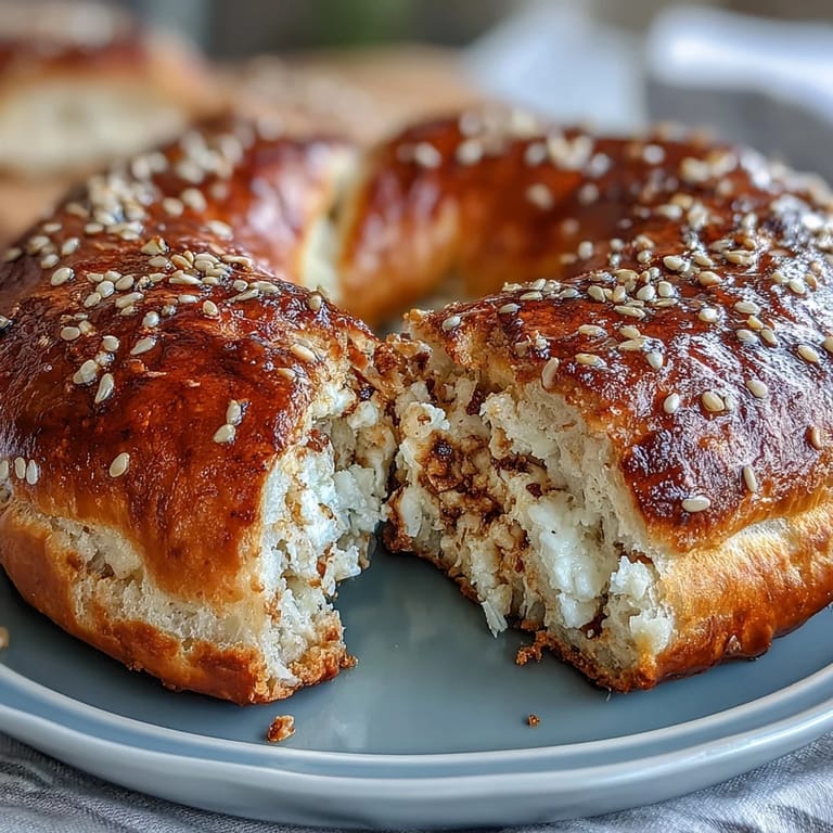 Homemade 2-Ingredient Yogurt Bagels with a glossy finish and sprinkled toppings, sliced and served warm for a satisfying snack.