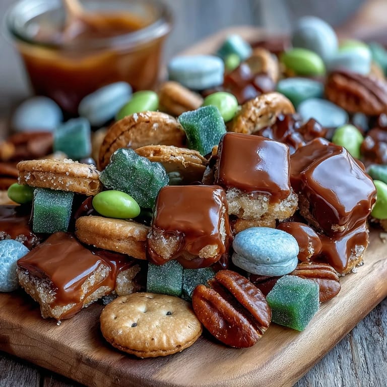 Green candy charcuterie board featuring gummy bears, mint chocolates, and macarons, perfect for St. Patricks Day celebrations and dessert lovers.