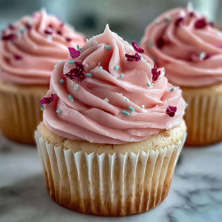 Lush vanilla cupcakes adorned with edible blossoms and pastel sprinkles, perfect for baby shower celebrations.  