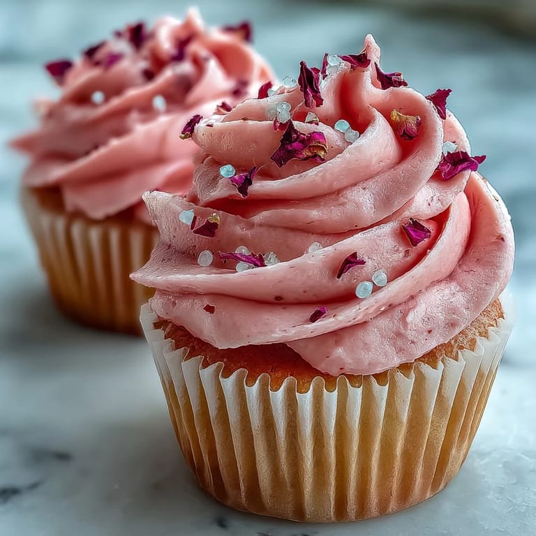 Soft vanilla cupcakes with creamy frosting and vibrant edible flowers, ideal for spring parties or baby showers.