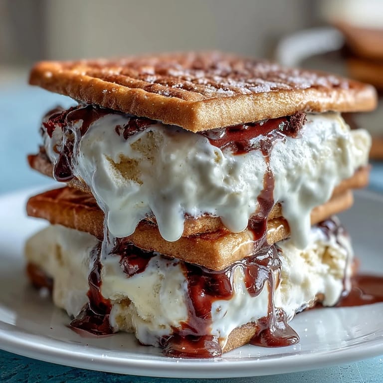 Frozen vanilla bean ice cream nestled between dark chocolate espresso cookies for a coffeehouse treat.