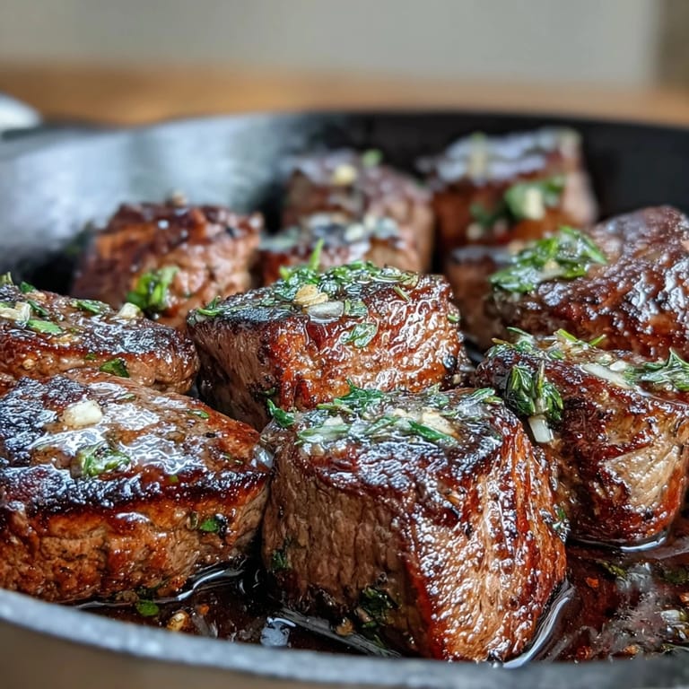 Tender sirloin steak bites cooked with garlic, olive oil, and herbs for an easy gluten-free main dish.