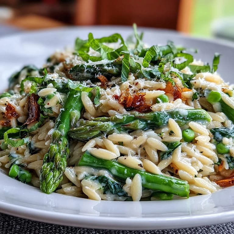 Colorful spring orzo primavera with cherry tomatoes, peas, and lemon zest, ideal for easy weeknight dinners.