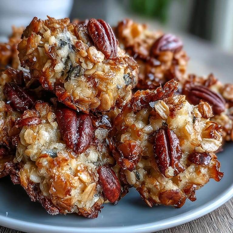 Thick, crunchy homemade granola clusters loaded with oats, nuts, and a hint of cinnamon, baked to perfection for a satisfying breakfast or snack.