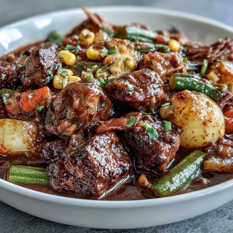 Classic Kentucky Derby Burgoo Stew brimming with tender meats, potatoes, and lima beans, served hot for a comforting crowd-pleaser.