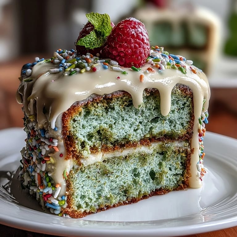 Light and fluffy mini matcha cake with silky vanilla frosting, topped with sprinkles for a festive brunch dessert.