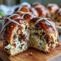 Soft, spiced hot cross buns with citrus glaze, perfect for spring brunch or Easter breakfast.  