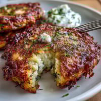 Crispy zucchini fritters with feta, golden brown and served with cool yogurt mint dipping sauce.  